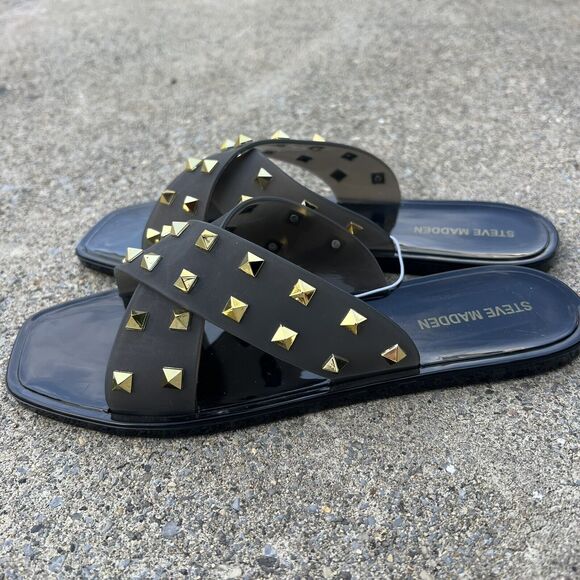NWOB Steve Madden Tace Slip On Flat Studded Sandals - Picture 5 of 9